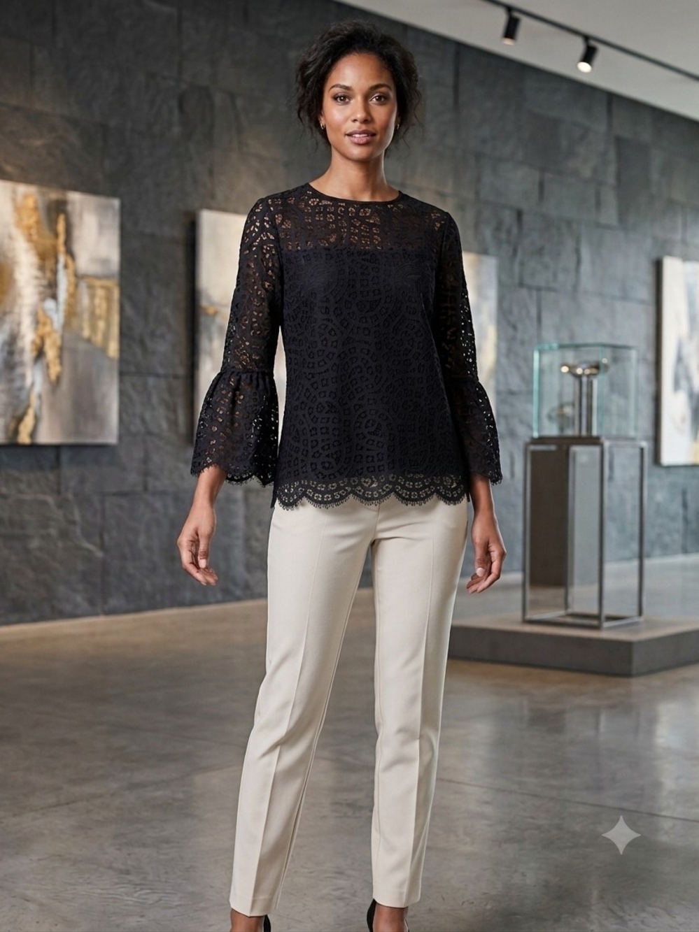 GAP Black Lace Bell-Sleeve Blouse
